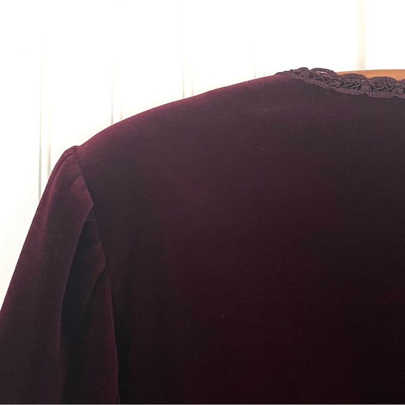 Vintage Velvet Jacket Maroon Burgundy Embellished Victorian 70s Pockets Fancy - Picture 14 of 15